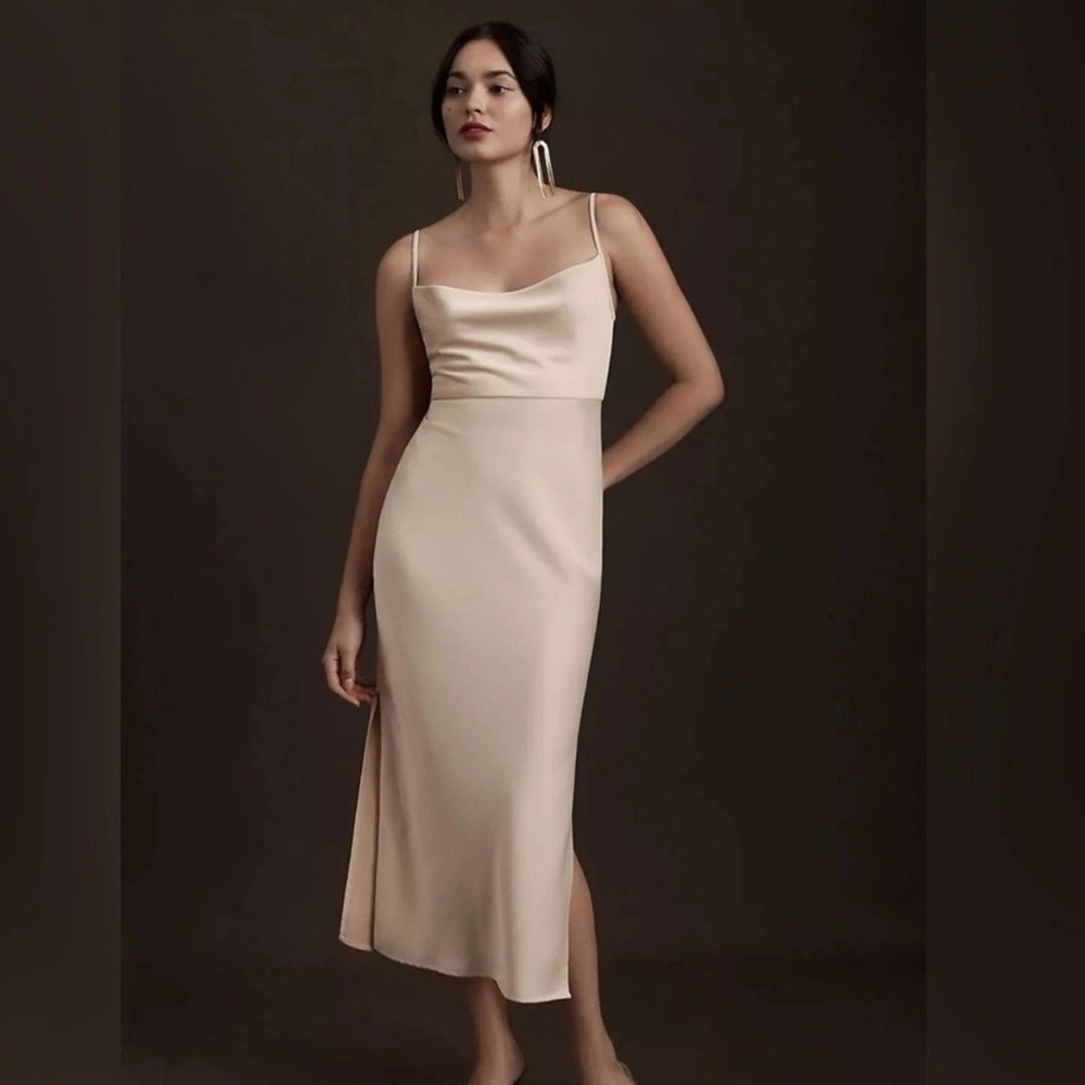 NWT BHLDN Cali Satin Charmeuse Midi Dress in "Oyster" Size Medium 6